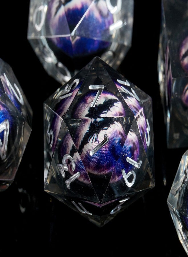 FugaCity DND Dice Set,Liquid Core Handmade Sharp Edge 7 Piece Resin Dice-Dungeons and Dragons Polyhedral Dice Set, D&D Dice Set with Gift Dice Case for RPG MTG Table Games （Dark Purple Eyeball - Image 3